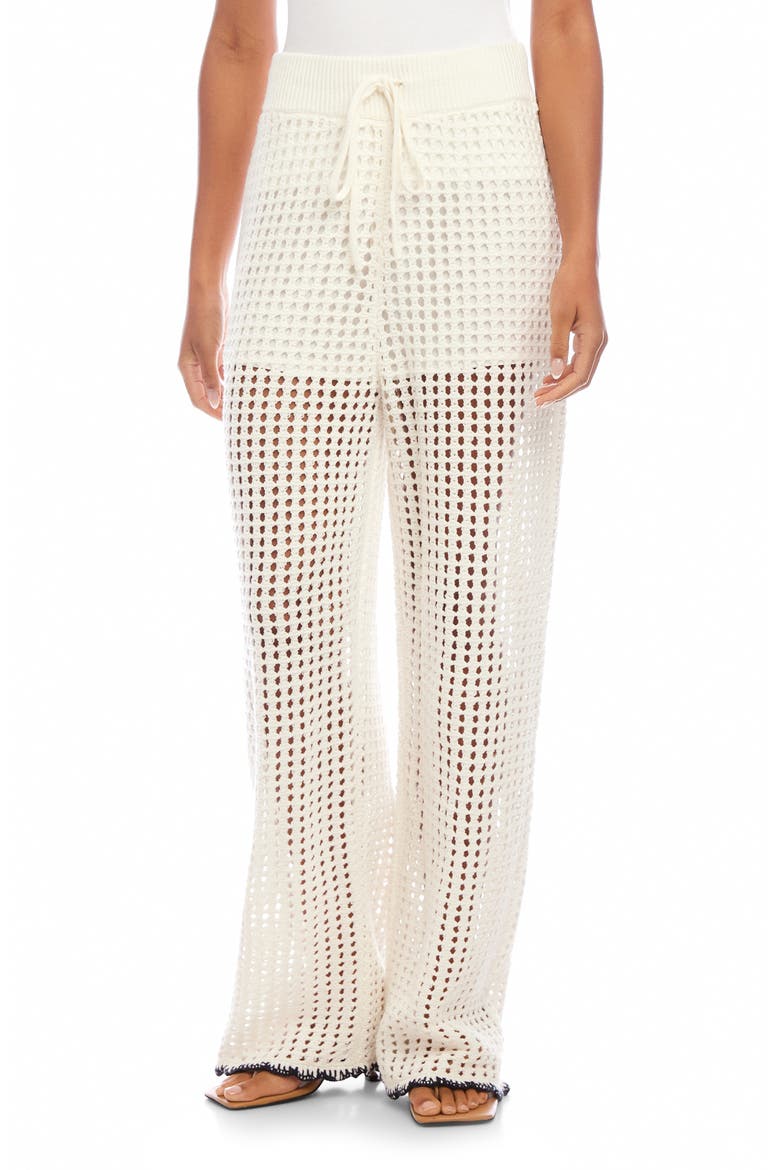 Gianna Open Knit Straight Leg Pants, Main, color, OFF WHITE/ NAVY
