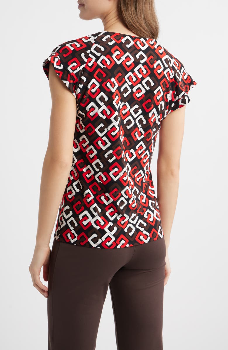 Anne Klein Pleated V-Neck Top, Alternate, color, Begonia Red Multi