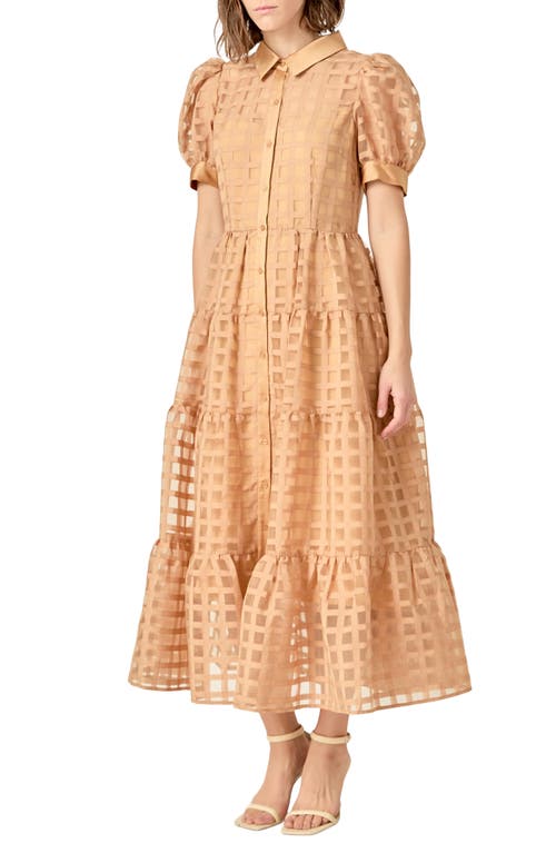 ENGLISH FACTORY ENGLISH FACTORY GRID PATTERN TIERED MIDI SHIRTDRESS