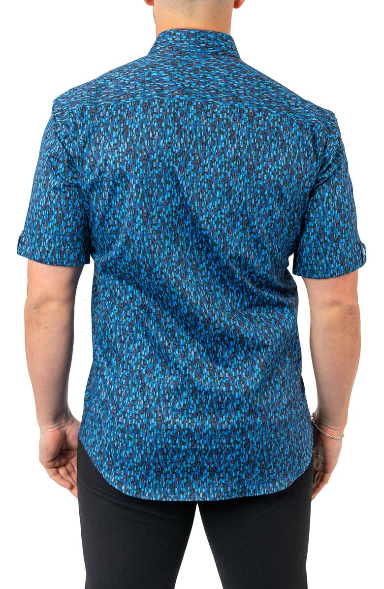 Maceoo Galileo River 90 Blue Contemporary Fit Short Sleeve Button-Up Shirt, Alternate, color, 