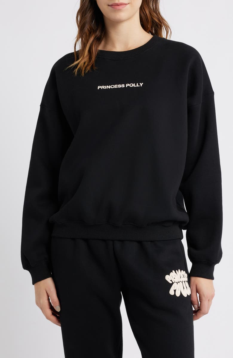Princess Polly Brand Logo Sweatshirt, Main, color, Black