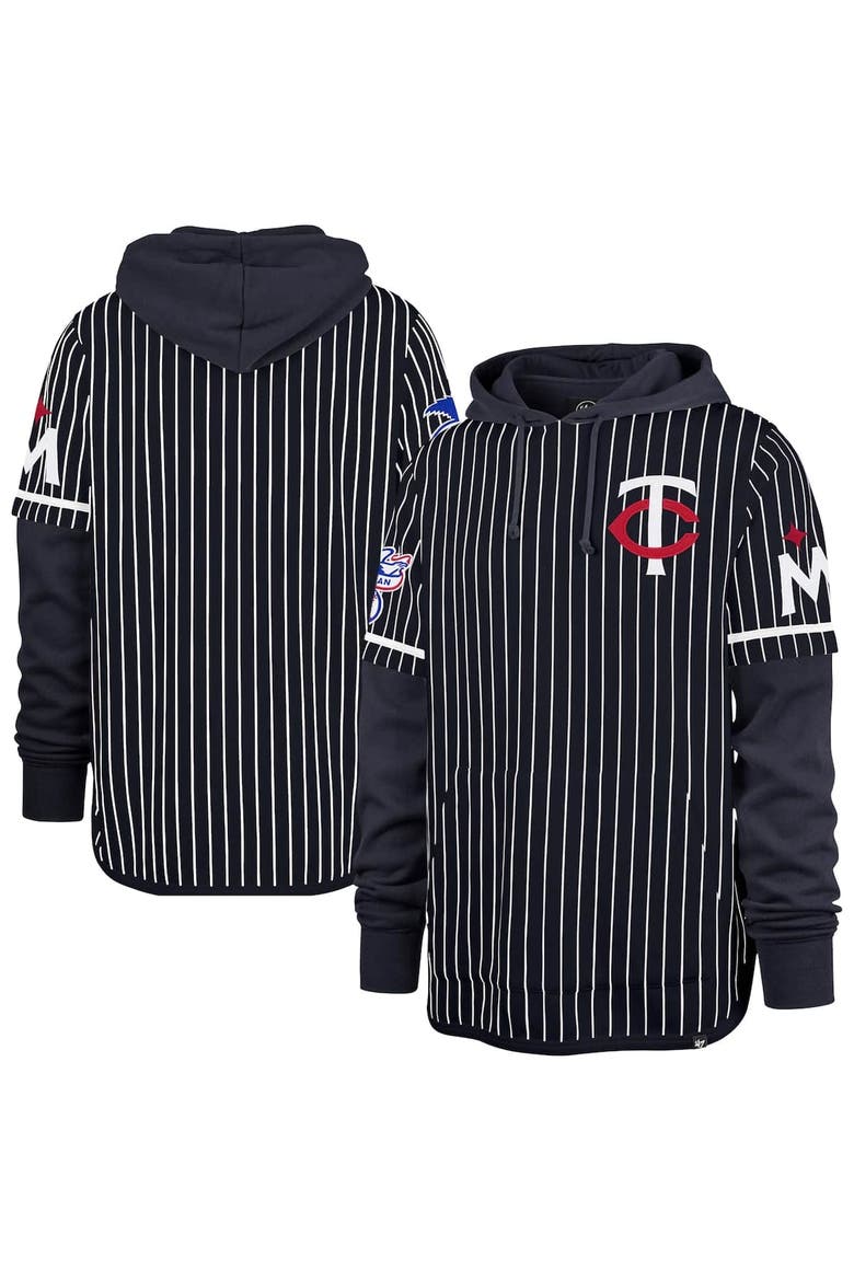 Men's '47  Navy Minnesota Twins Pinstripe Double Header Pullover Hoodie, Alternate, color, Navy