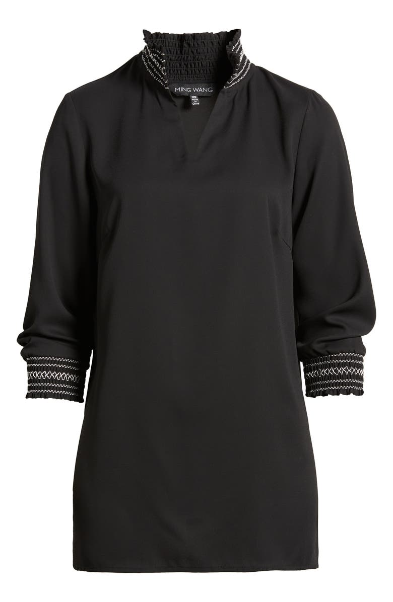 Ming Wang Embroidered Detail Crepe Tunic Blouse, Alternate, color,
