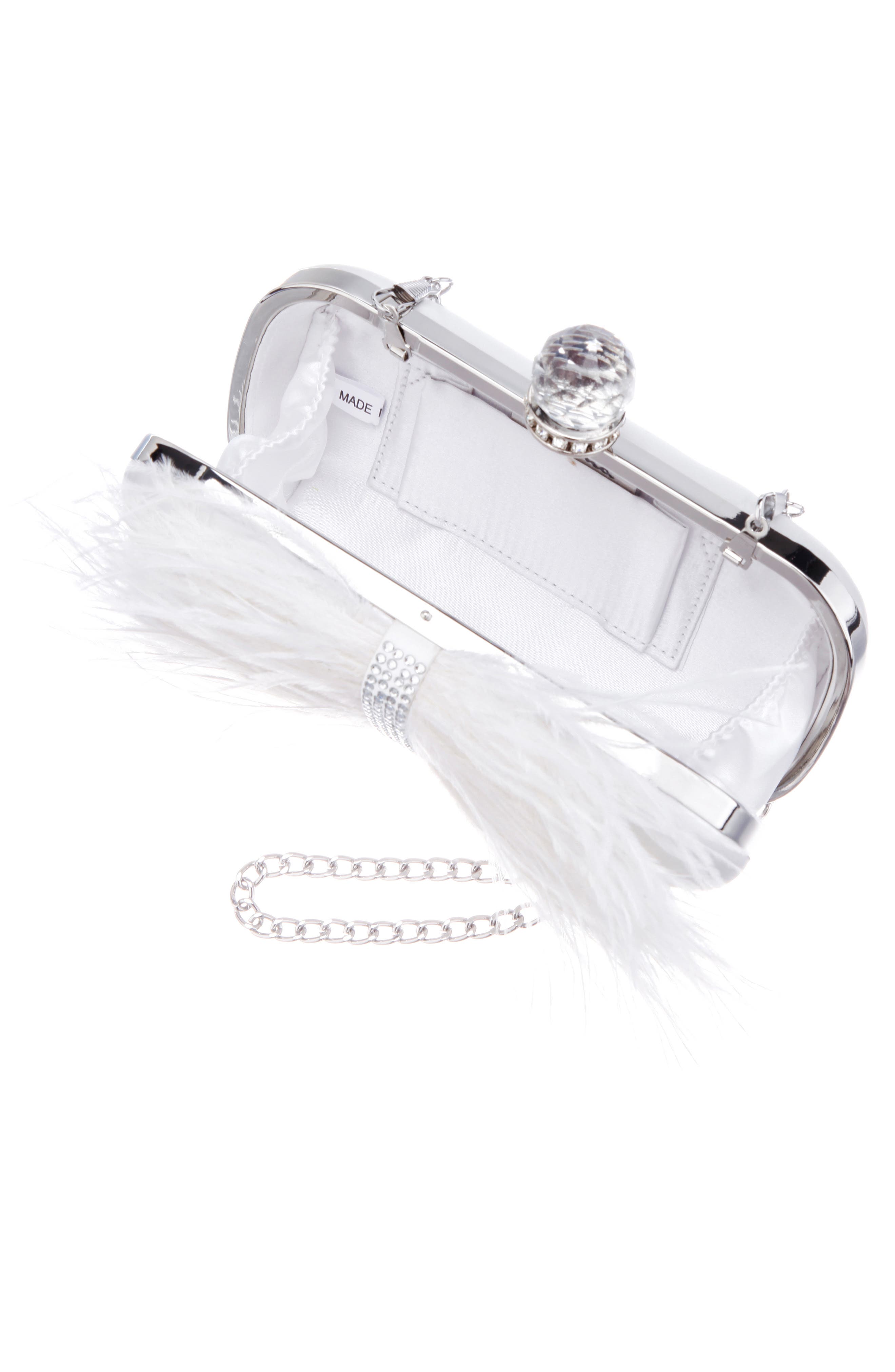 Nina Ostrich Feather Minaudiere, Alternate, color, White