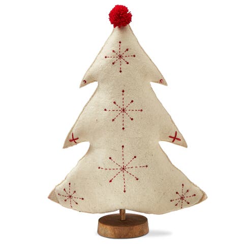 Embroidered Wool Tree Holiday Sculpture White Felt Decor