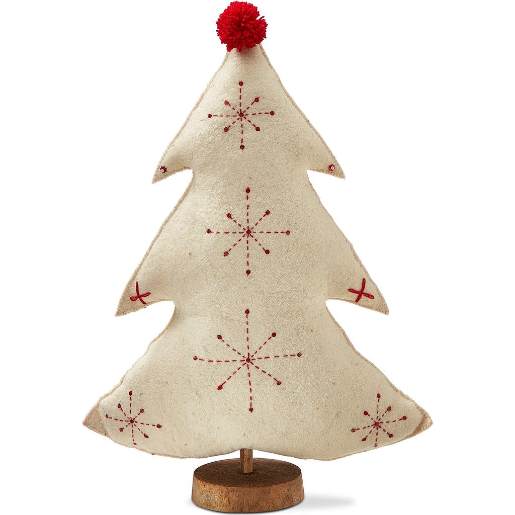 Tag Embroidered Wool Tree Holiday Sculpture White Felt Decor In White