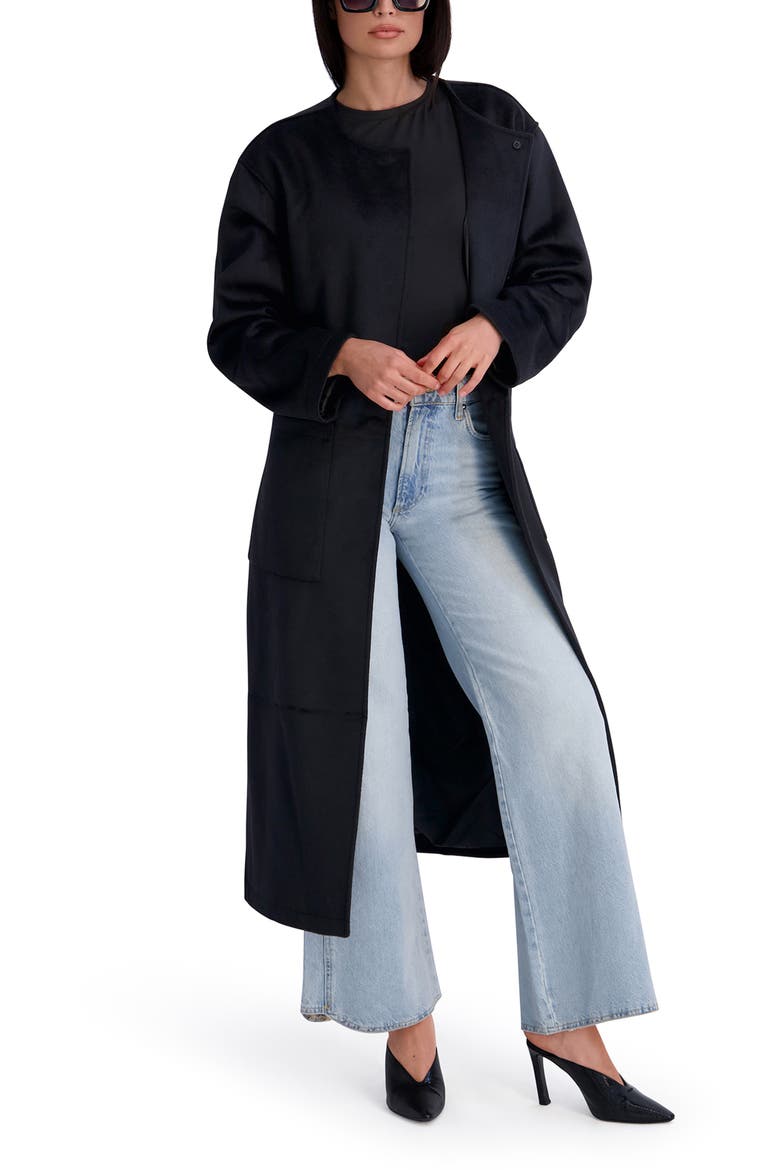 Jewel Neck Wool Blend Wrap Coat, Alternate, color, BLACK