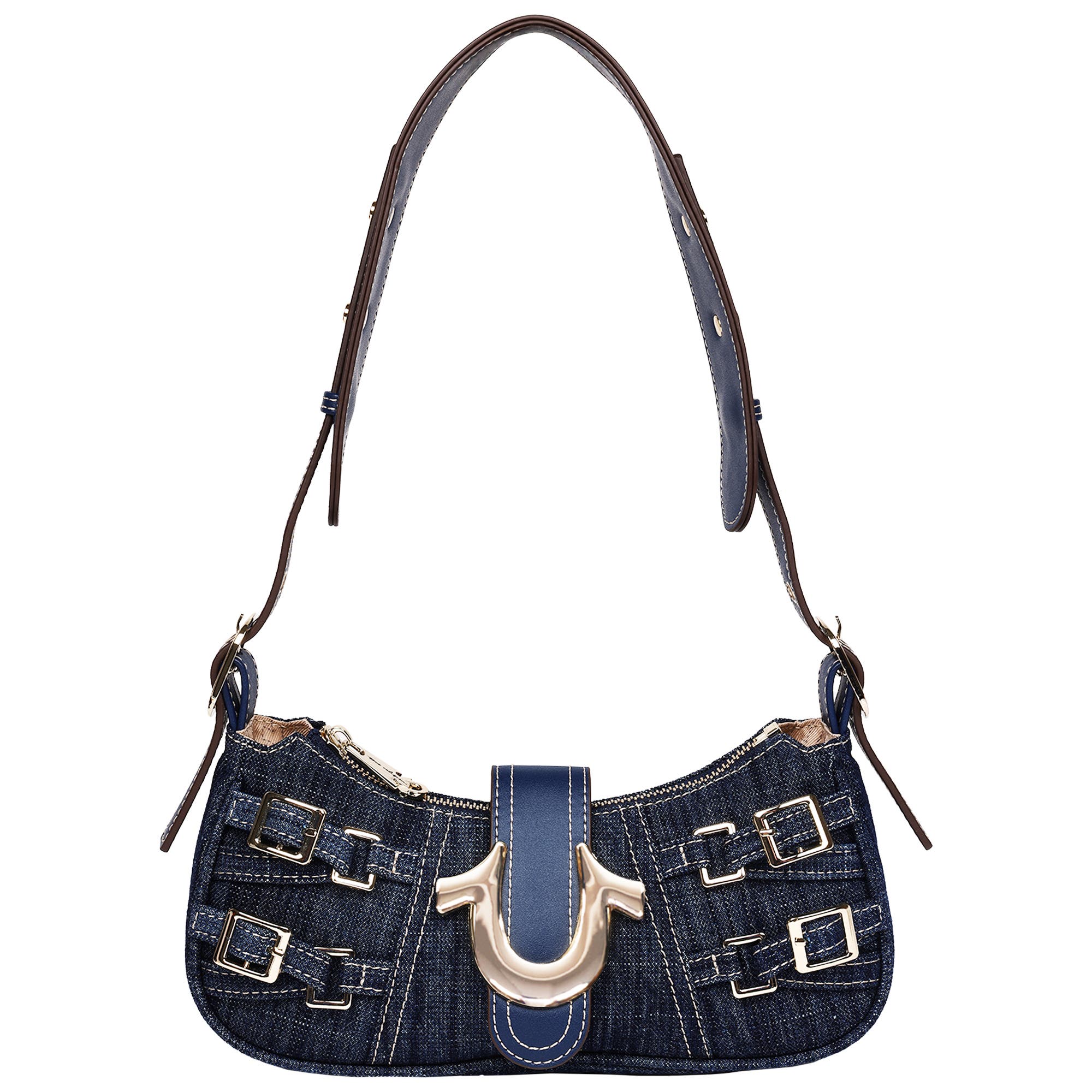 True Religion Multi-Strap Denim Shoulder Bag, Main, color, Dark Denim