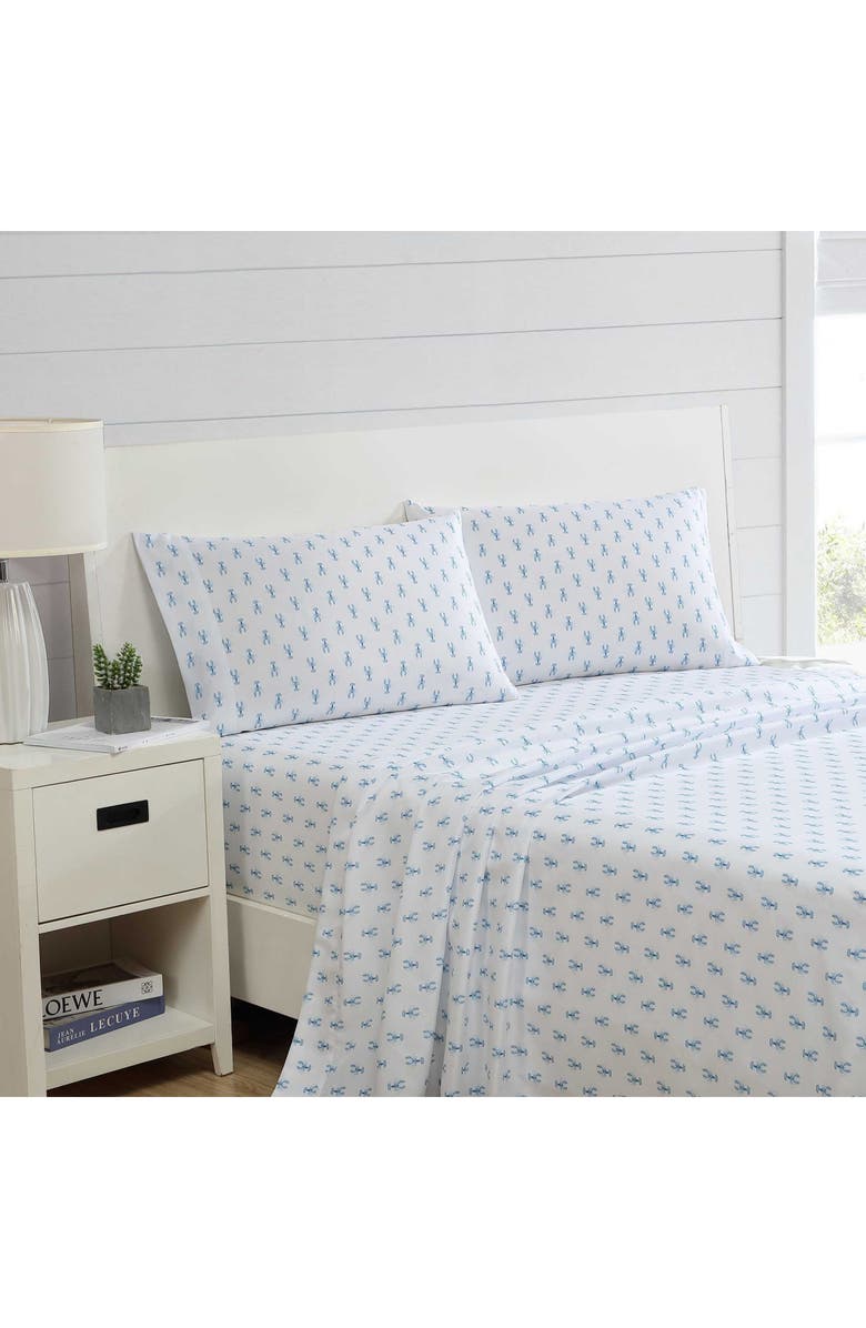 Nautica Nantucket Lobster Print Microfiber Sheet Set, Alternate, color, Lt-Pastel Blue