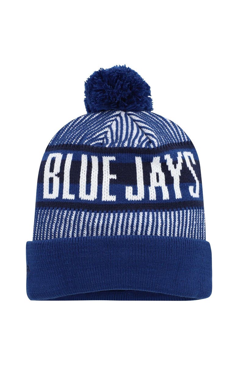 New Era Men's New Era Royal Toronto Blue Jays Striped Cuffed Knit Hat with Pom, Alternate, color, 