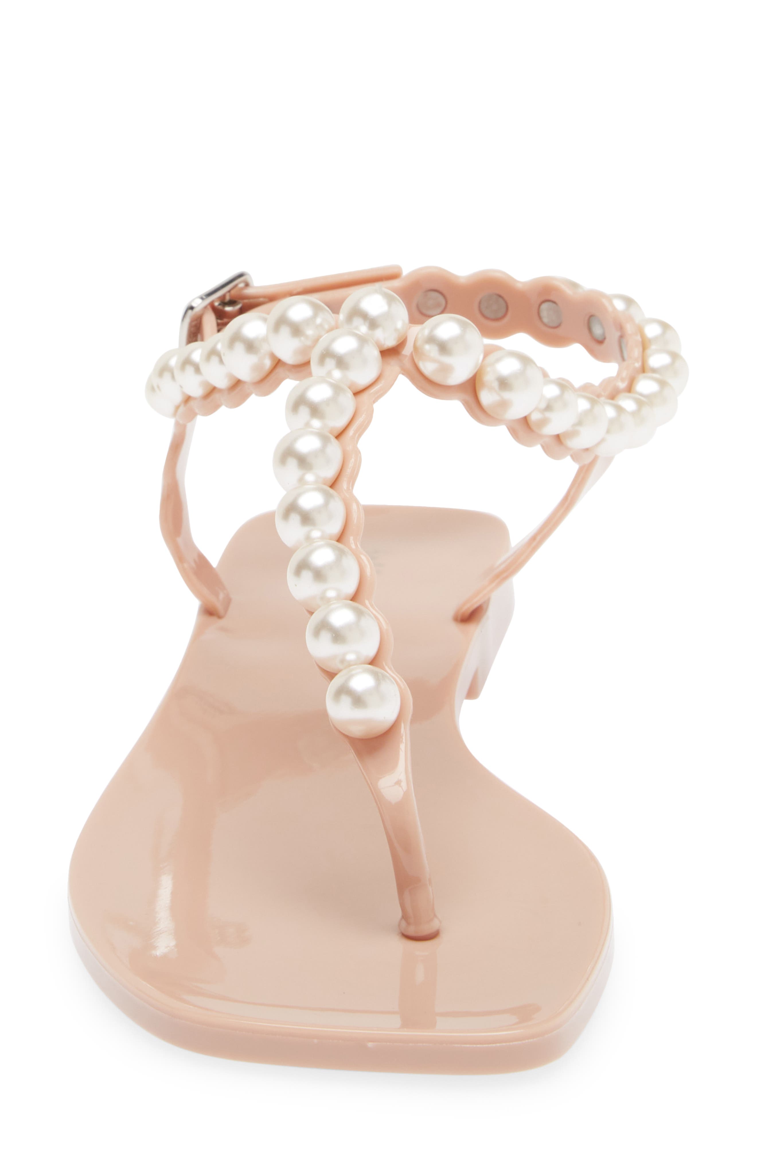 Pearlesque Imitation Pearl Ankle Strap Sandal, Alternate, color, NATURAL SHINY