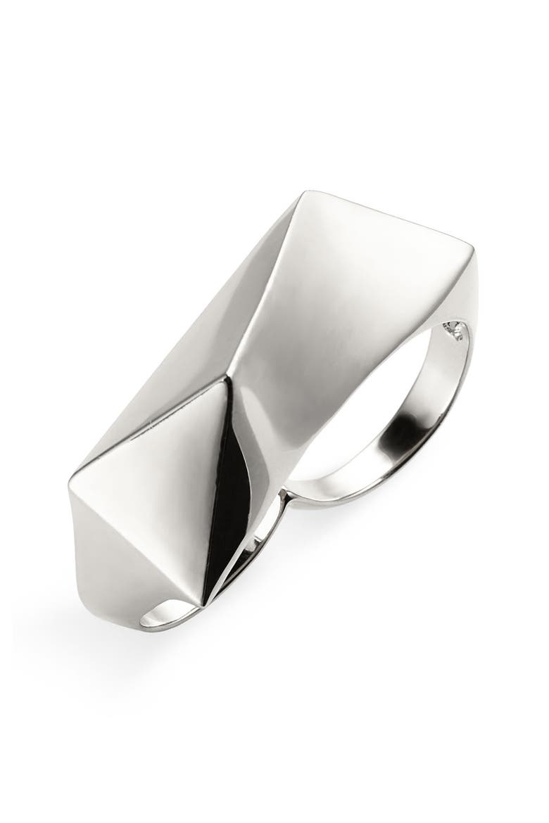 Angular Metal 2-Finger Ring, Main, color, RHODIUM