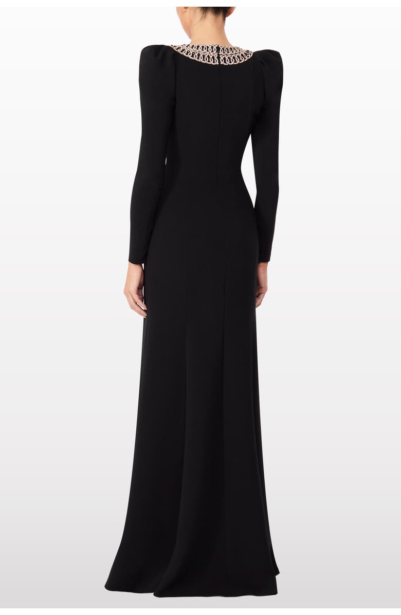 Jenny Packham Glory collar-embellished puff-shoulders maxi dress, Alternate, color, Liquorice