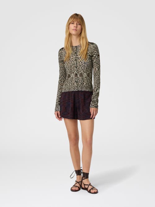 Missoni Short Crew Neck Cardigan In Smooth Flame Knit In Multi