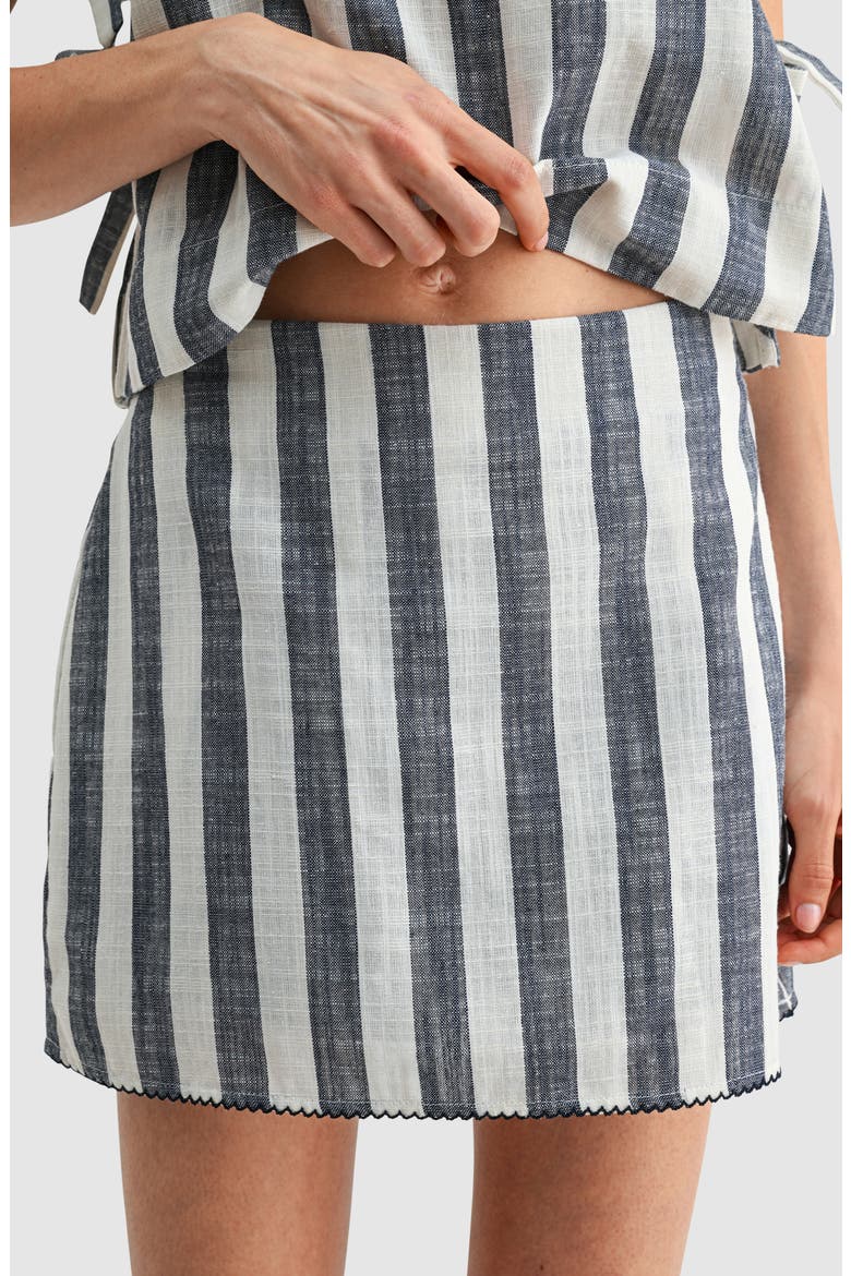 Linen Blend Miniskort, Alternate, color, NAVY STRIPE