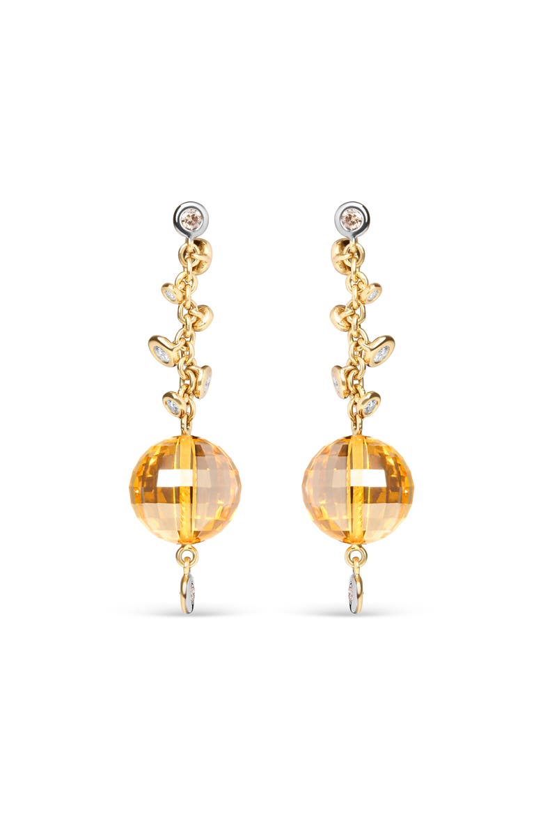 18K Gold 2/3 Cttw Diamond & Ball Shaped Citrine Gemstone Dangle Stud Earring, Main, color, Yellow