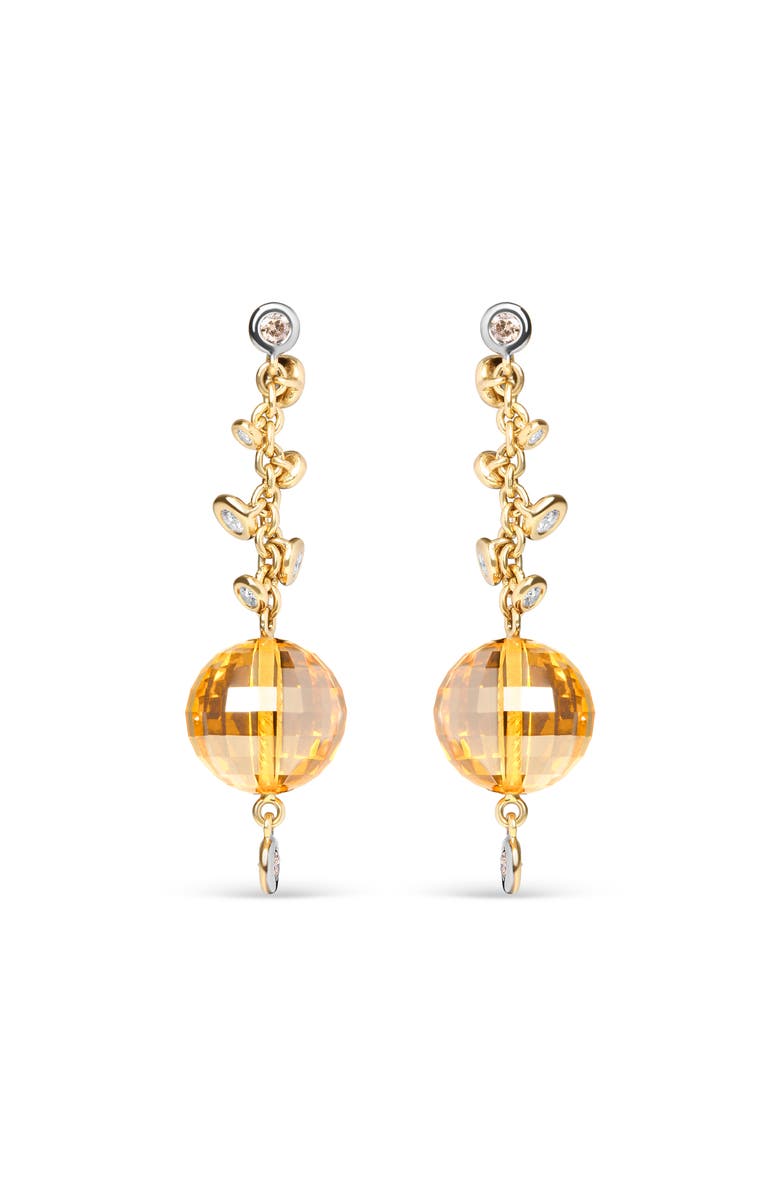 Haus of Brilliance 18K Gold 2/3 Cttw Diamond & Ball Shaped Citrine Gemstone Dangle Stud Earring, Main, color, Yellow