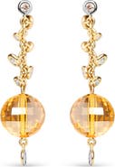 Haus of Brilliance 18K Gold 2/3 Cttw Diamond & Ball Shaped Citrine Gemstone Dangle Stud Earring