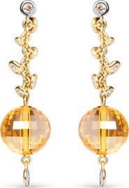 Haus of Brilliance 18K Gold 2/3 Cttw Diamond & Ball Shaped Citrine Gemstone Dangle Stud Earring