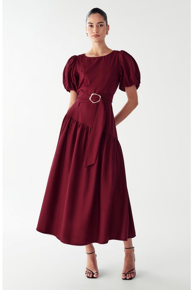 Elona Midi Dress, Alternate, color, Burgundy