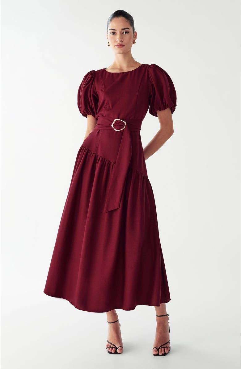WILLA Elona Midi Dress, Alternate, color, Burgundy