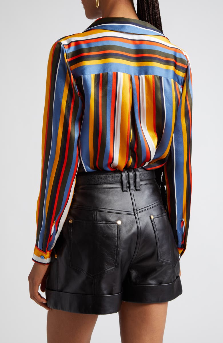 L'AGENCE Tyler Stripe Silk Shirt, Alternate, color, Blue Horizon Multi Stripe