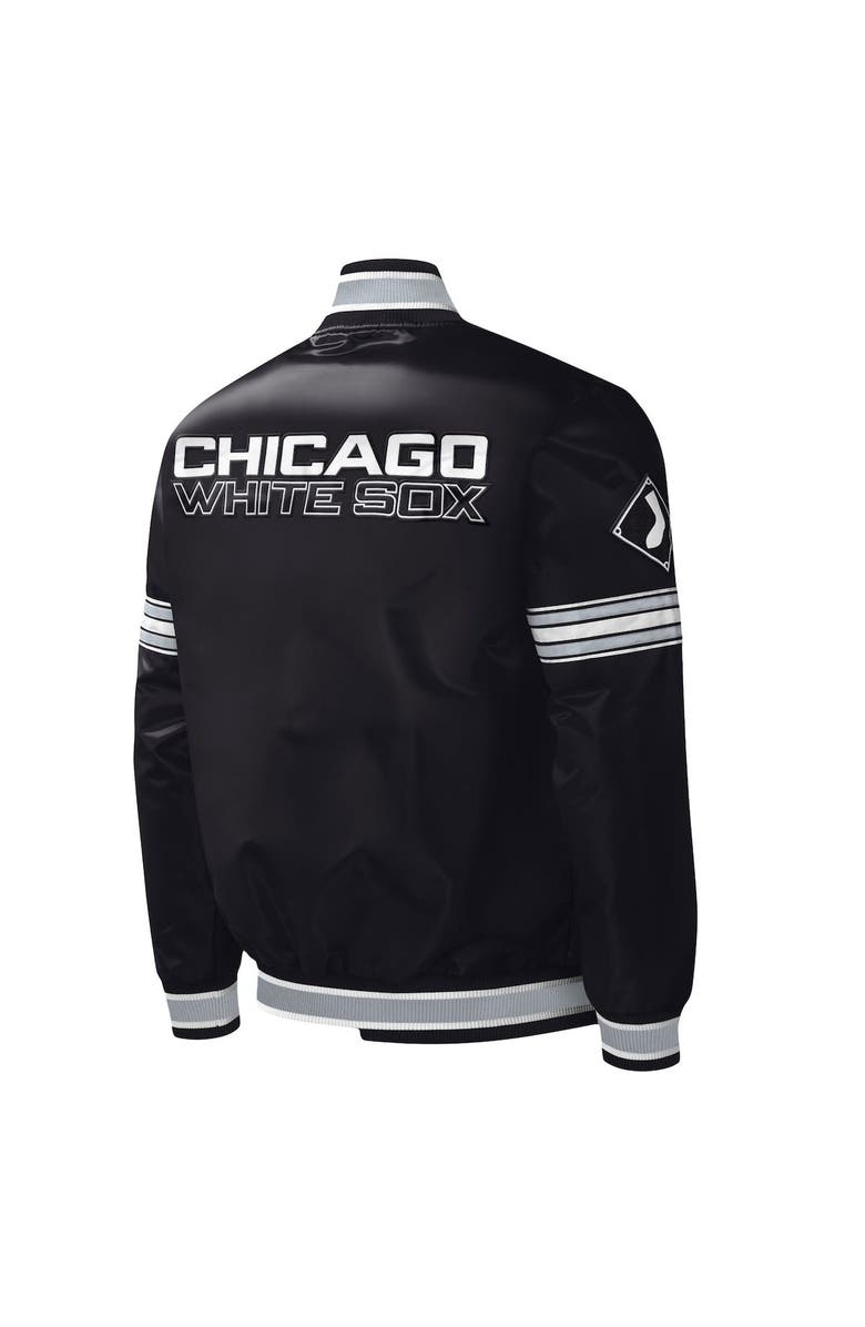 STARTER Men's Starter Black Chicago White Sox Midfield Satin Full-Snap Varsity Jacket, Alternate, color, 