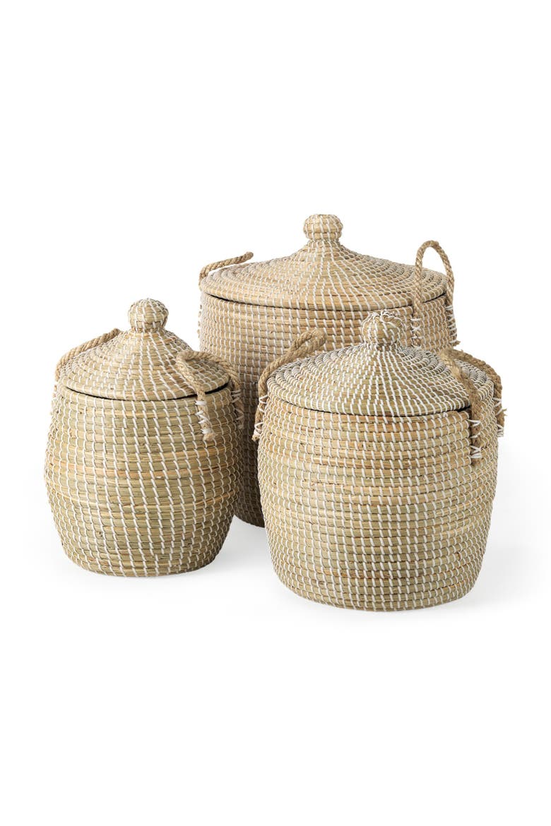 Olivia Seagrass Basket with Lid and Handles, Main, color, Beige