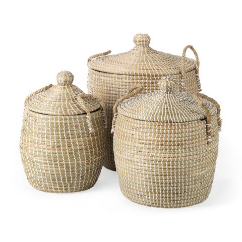 Olivia Seagrass Basket with Lid and Handles
