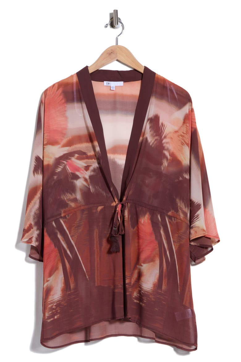Drawstring Tie Chiffon Topper, Alternate, color, BROWN SUNSET