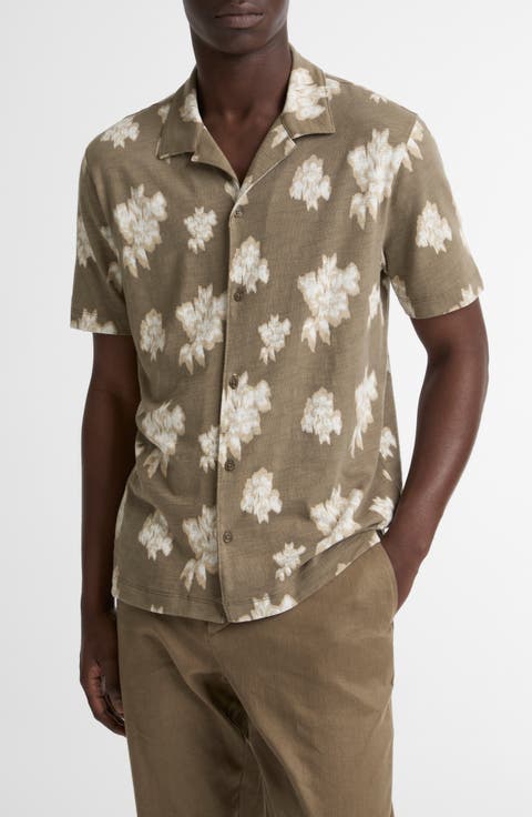 Floral Slub Cotton Camp Shirt