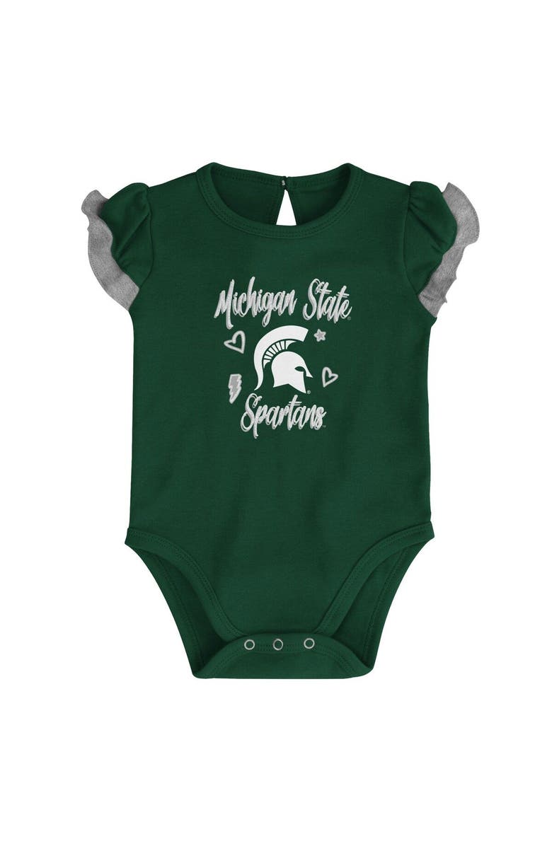 Outerstuff Girls Newborn & Infant Green/Heather Gray Michigan State Spartans Too Much Love Two-Piece Bodysuit Set, Alternate, color, 