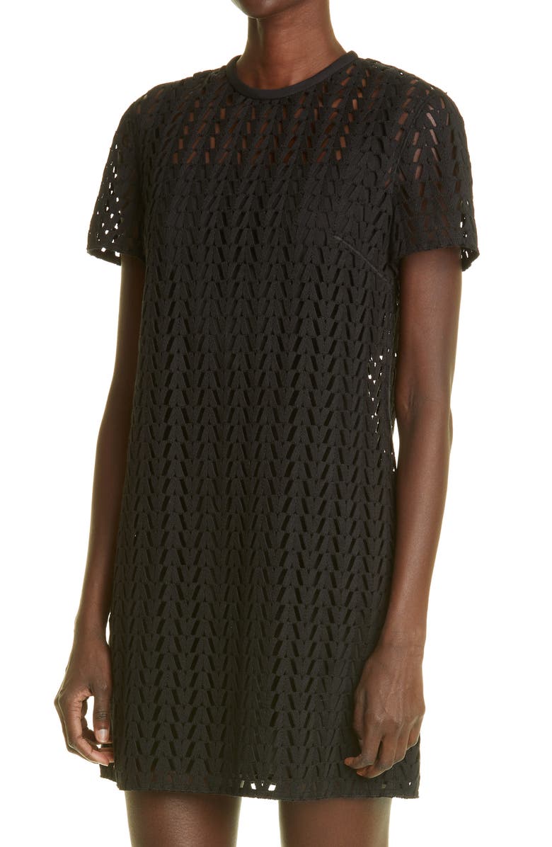 Valentino V Logo Mesh Minidress, Alternate, color, Black