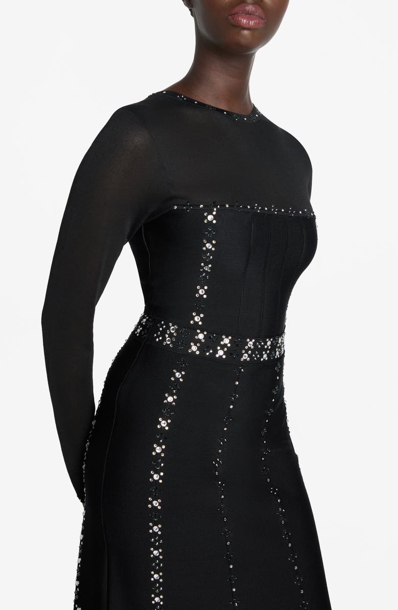 ST. JOHN Rhinestone Studded Long Sleeve Knit Gown, Alternate, color, 