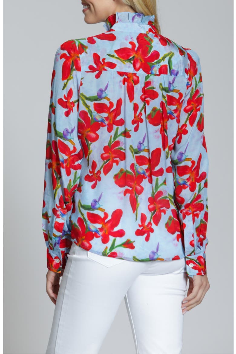 Floral Ruffle Placket Top, Alternate, color, RED MULTI