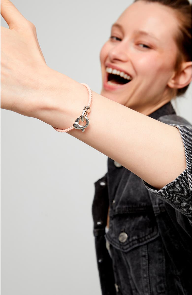 UNODE50 Pink leather strap with sterling silver-plated interlocking carabiner detail, Alternate, color, Silver