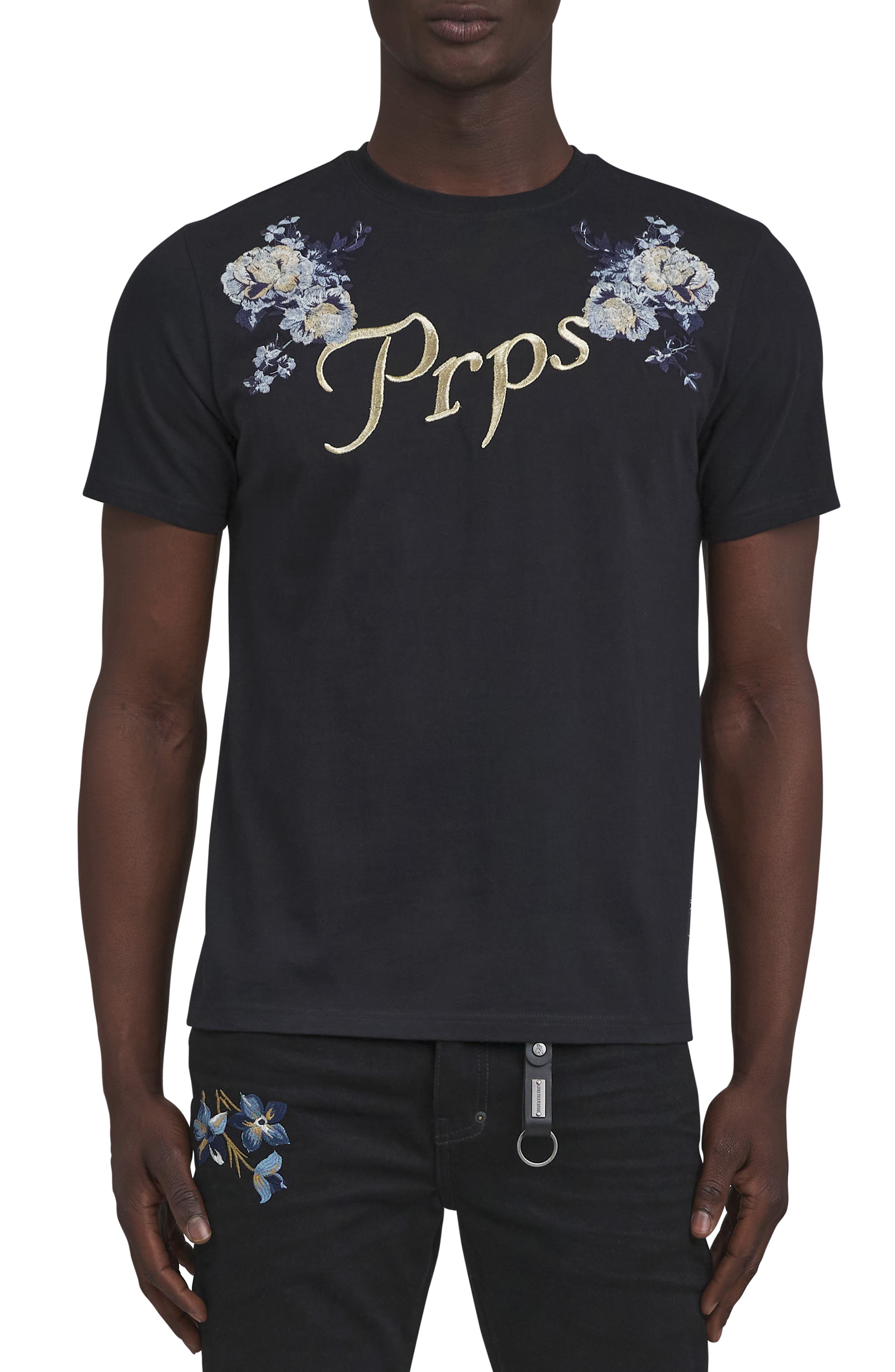 PRPS Gardenia Embroidered Cotton Graphic T-Shirt in Black 