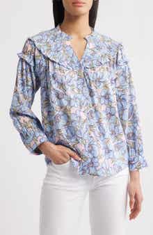 Floral Print Smocked Yoke Button-Up Top