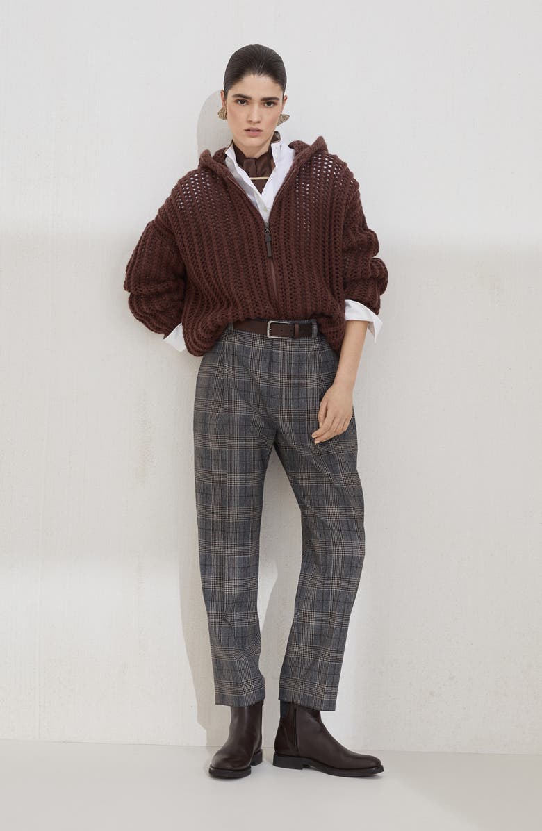 Brunello Cucinelli Ribbed openwork cardigan, Alternate, color, Brown