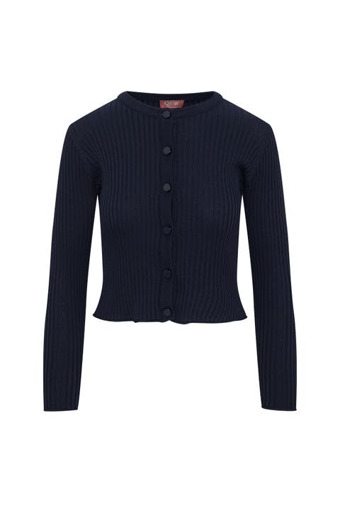 Wide Rib Cropped Button Front Knit Cardigan