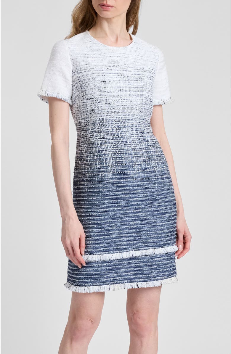 Santorelli Melania Short Sleeve Shift Dress in Ombre Tweed, Alternate, color, Blue Aura
