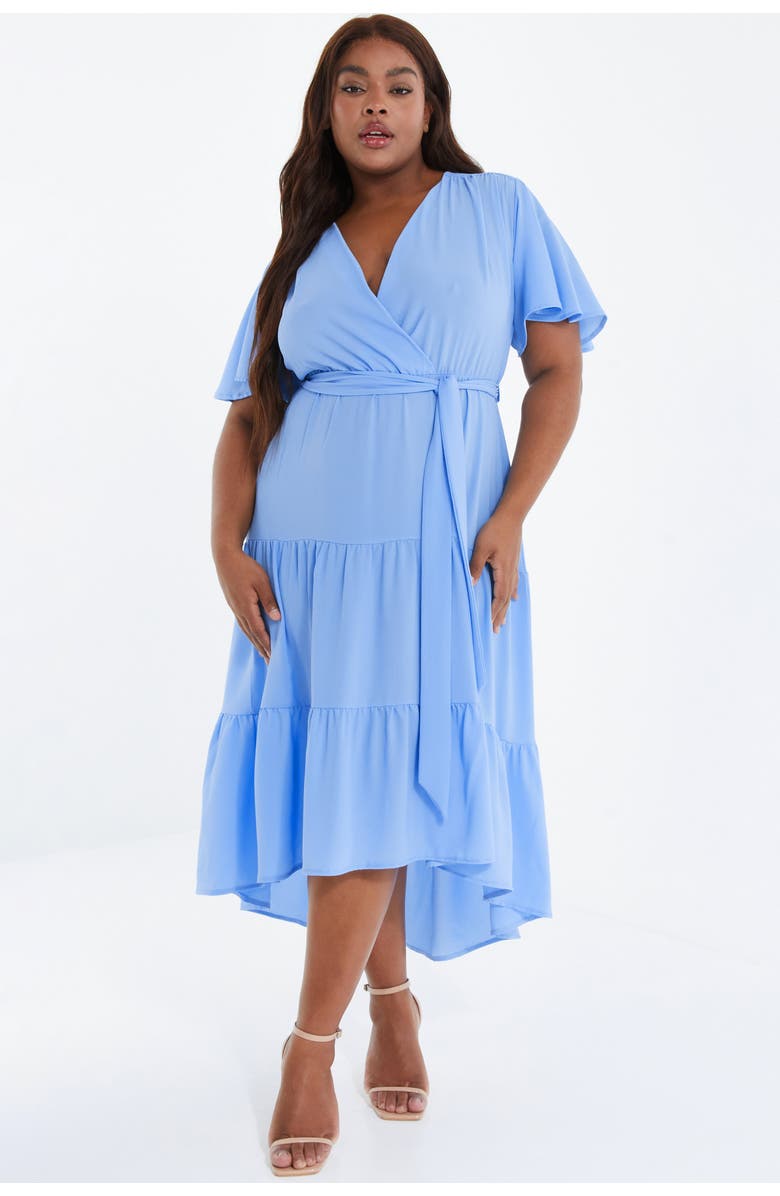 QUIZ Crepe Tiered Wrap Dip Hem Dress, Main, color,