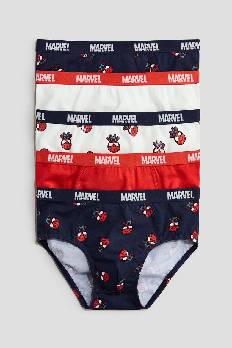 5-pack Printed Boys' Briefs, Main, color, Navy blue/Marvel Comics
