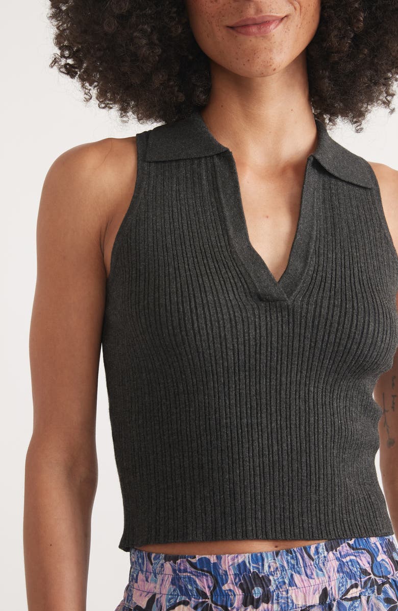 Marine Layer Amelia Rib Sleeveless Johnny Collar Crop Polo, Alternate, color, 