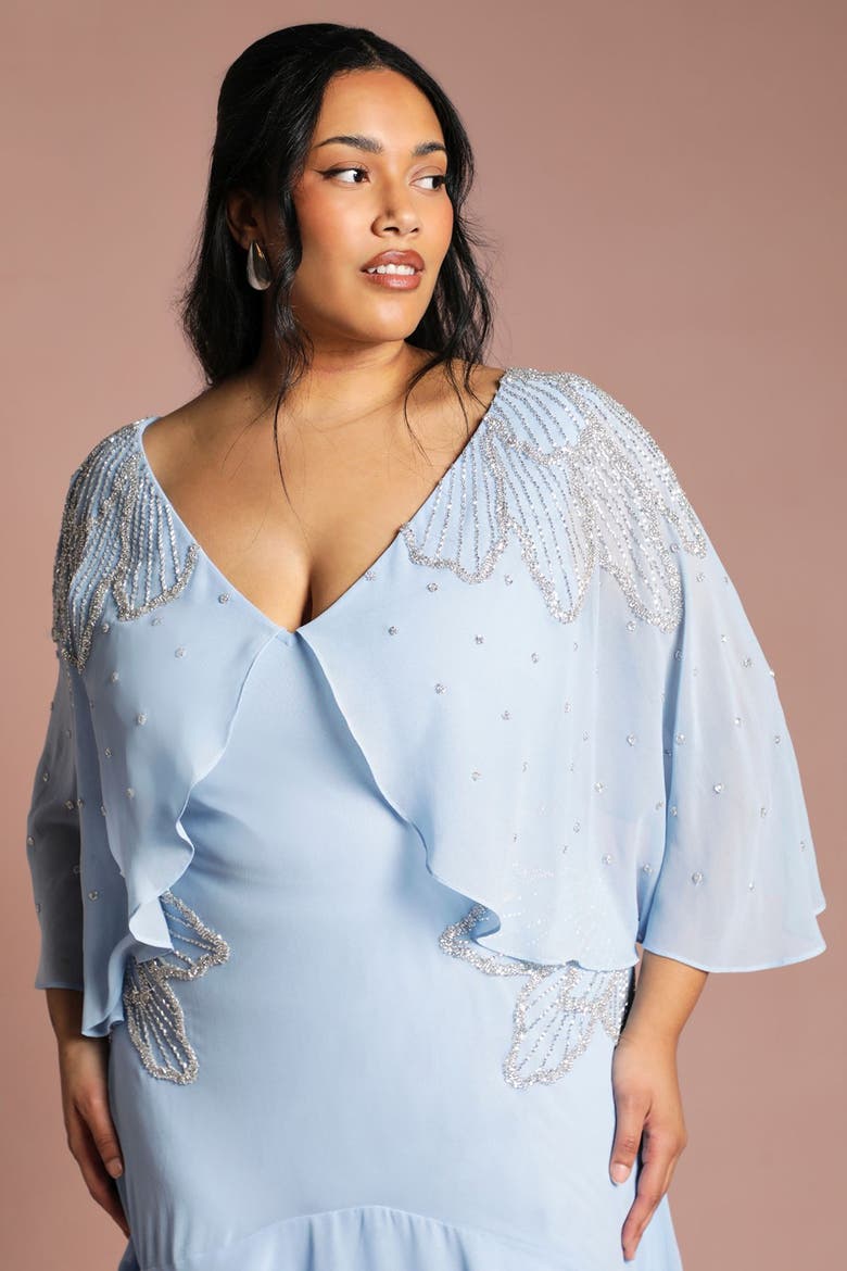 Plus Cape Sleeve Midi Dress, Alternate, color, Powder Blue