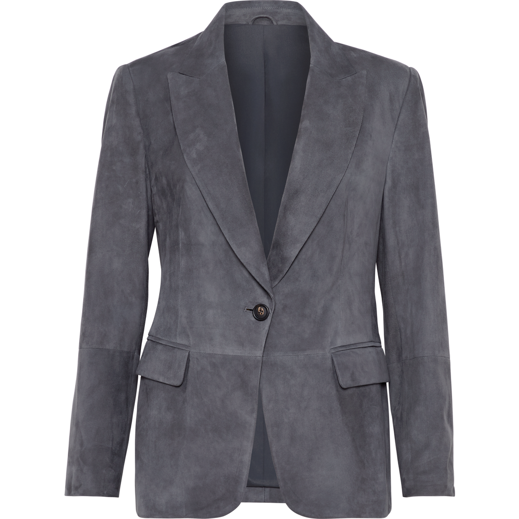 Brunello Cucinelli Suede Single-breasted Blazer In Anthracite
