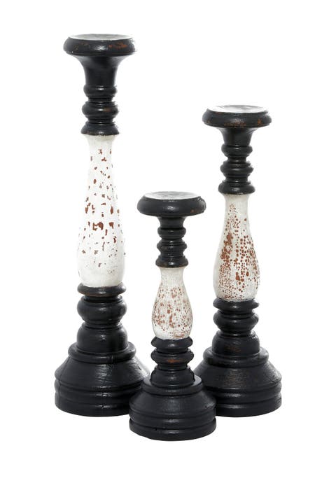 Black Wood Farmhouse Candle Holder - Set of 3