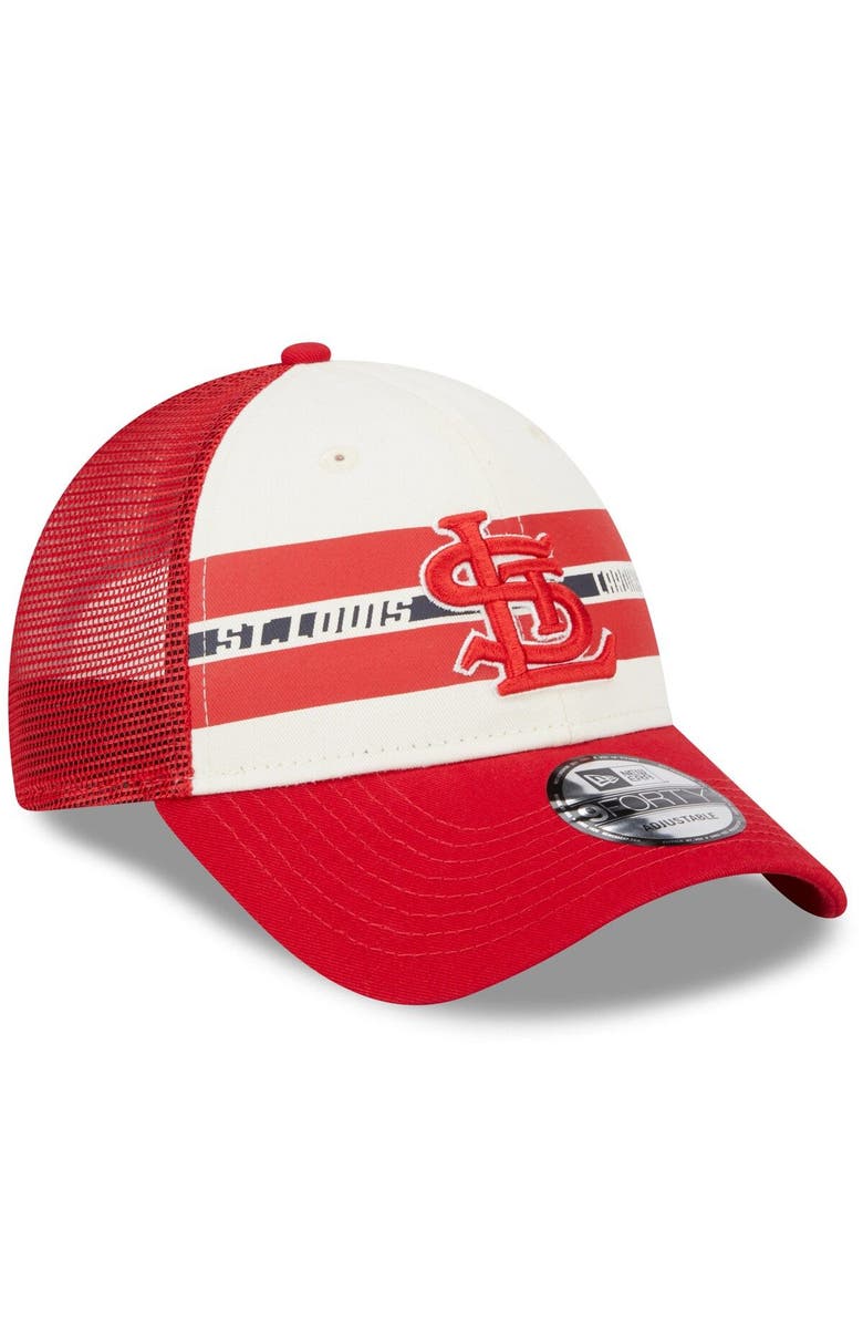 New Era Men's New Era White/Red St. Louis Cardinals Team Stripe Trucker 9FORTY Snapback Hat, Alternate, color, White