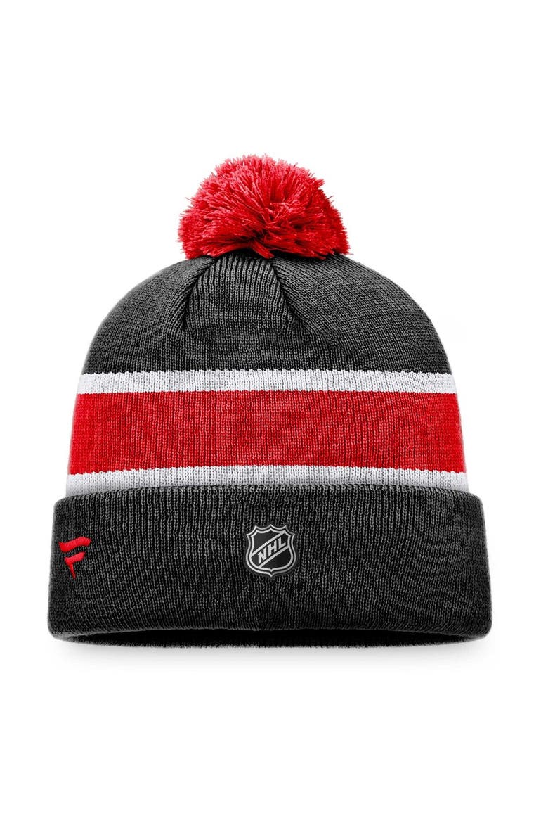 Men's Fanatics Branded Black/Red Ottawa Senators Breakaway Cuffed Knit Hat with Pom, Alternate, color, Black