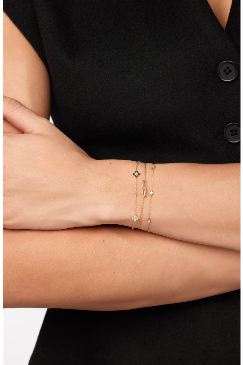 Solid Yellow Gold - Mini Flower Station Bracelet, Alternate, color, Diamond